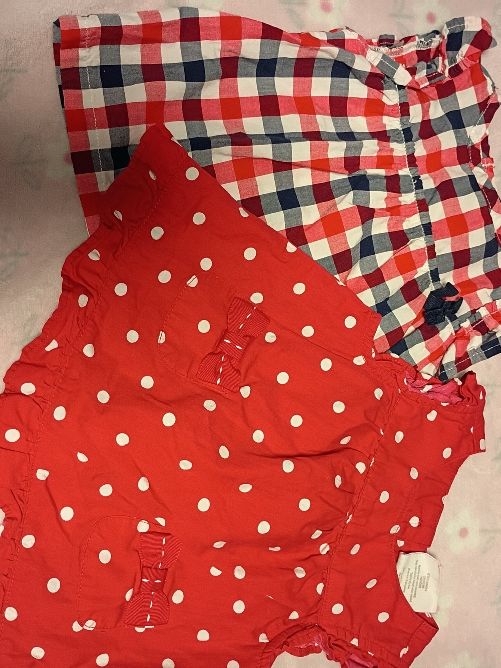 Girls Red Polka Dot & Blue Plaid Two-Pack Tops
